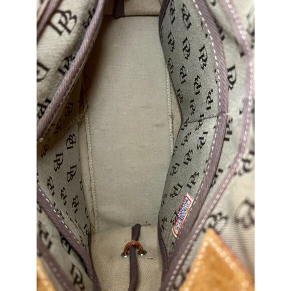 Dooney & Bourke Bag Small Tulip Tassel Taupe and Brown Canvas Leather Tote - Picture 3 of 7